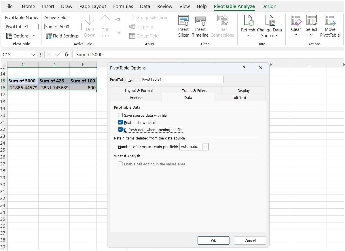 Ngăn Excel lưu bộ nhớ cache Pivot