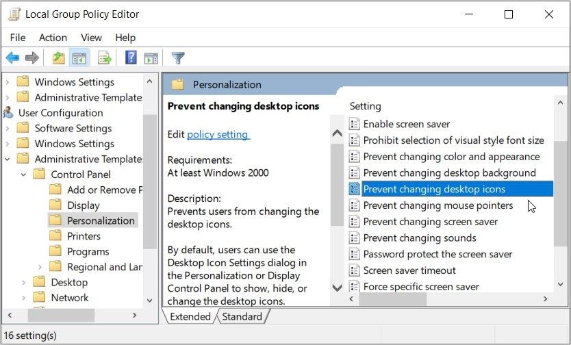 Ngăn người dùng khác thay đổi biểu tượng desktop bằng chính sách nhóm