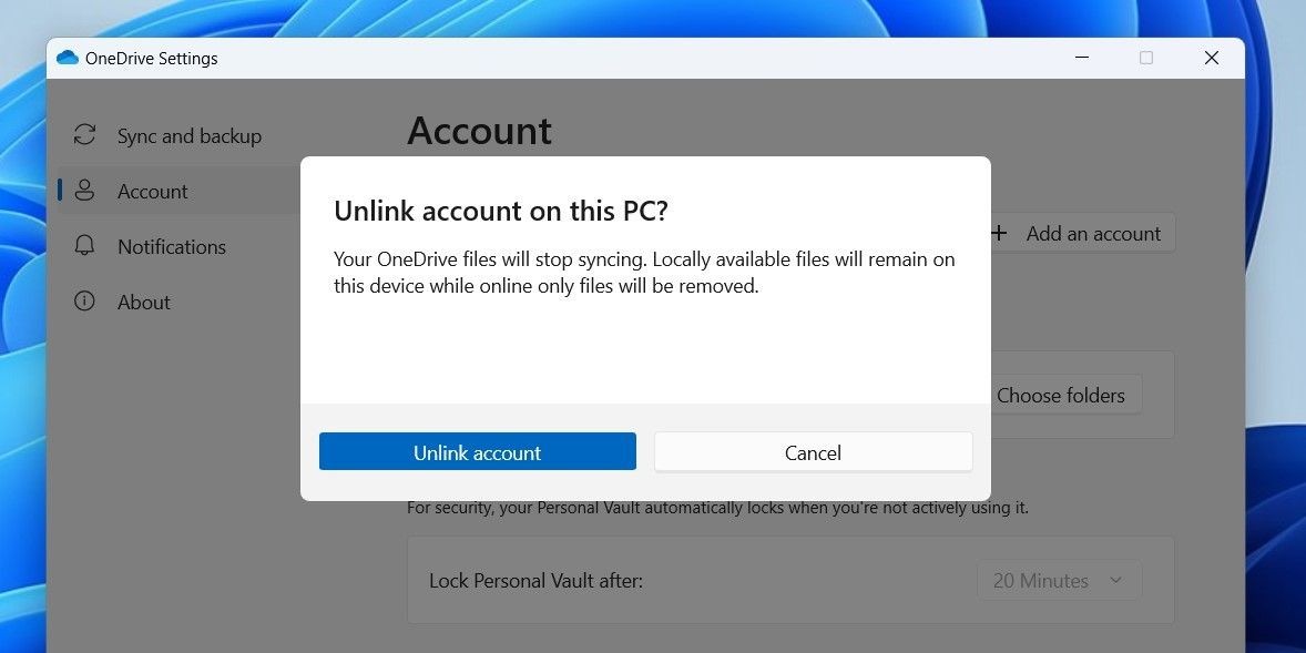 Ngắt kết nối tài khoản OneDrive trên Windows