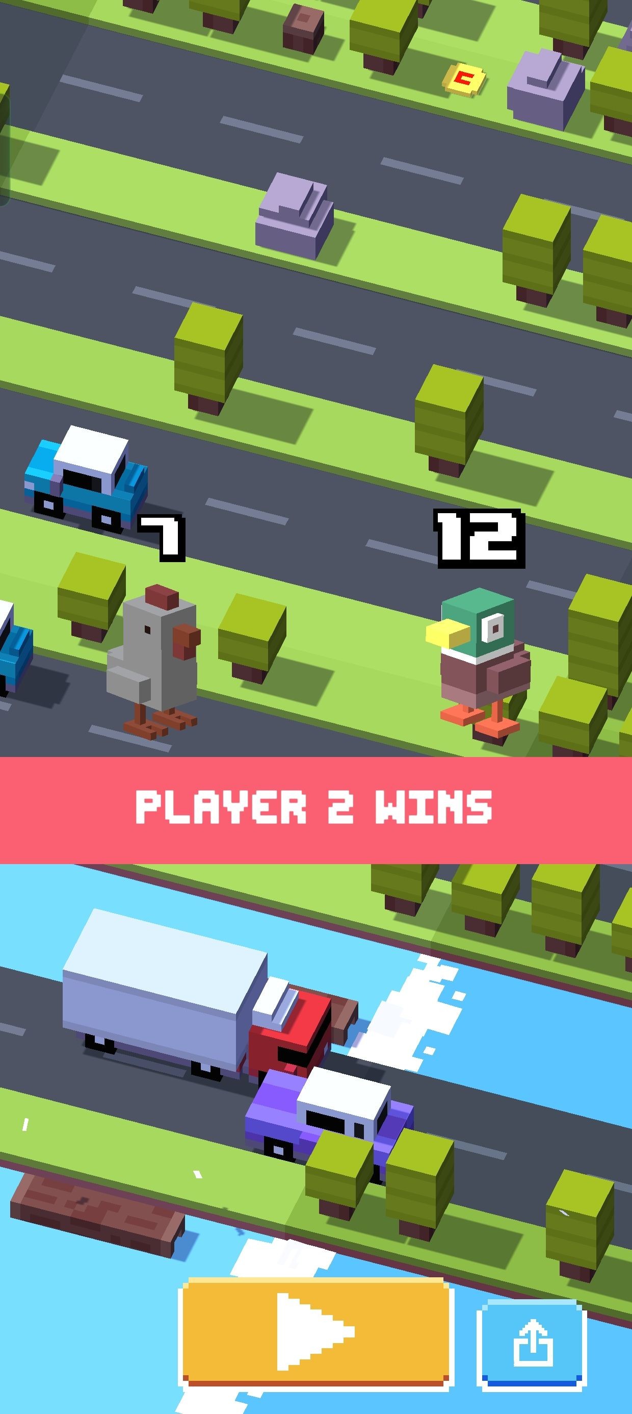 người chiến thắng trong trận đấu 2 người của crossy road