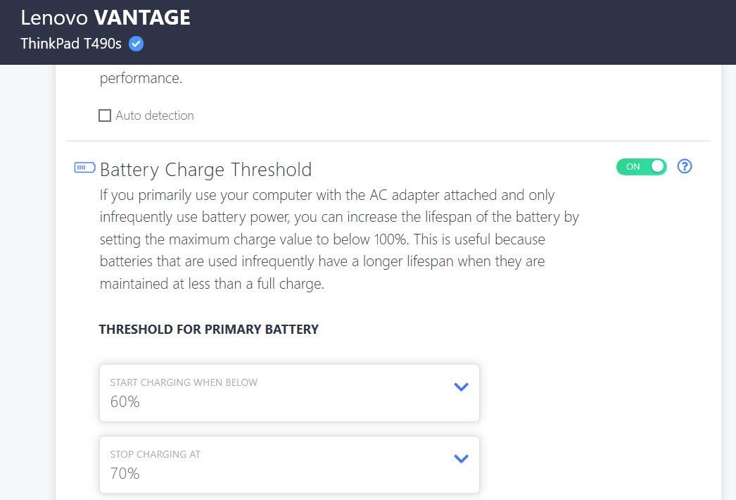 Ngưỡng sạc pin trên Lenovo Vantage