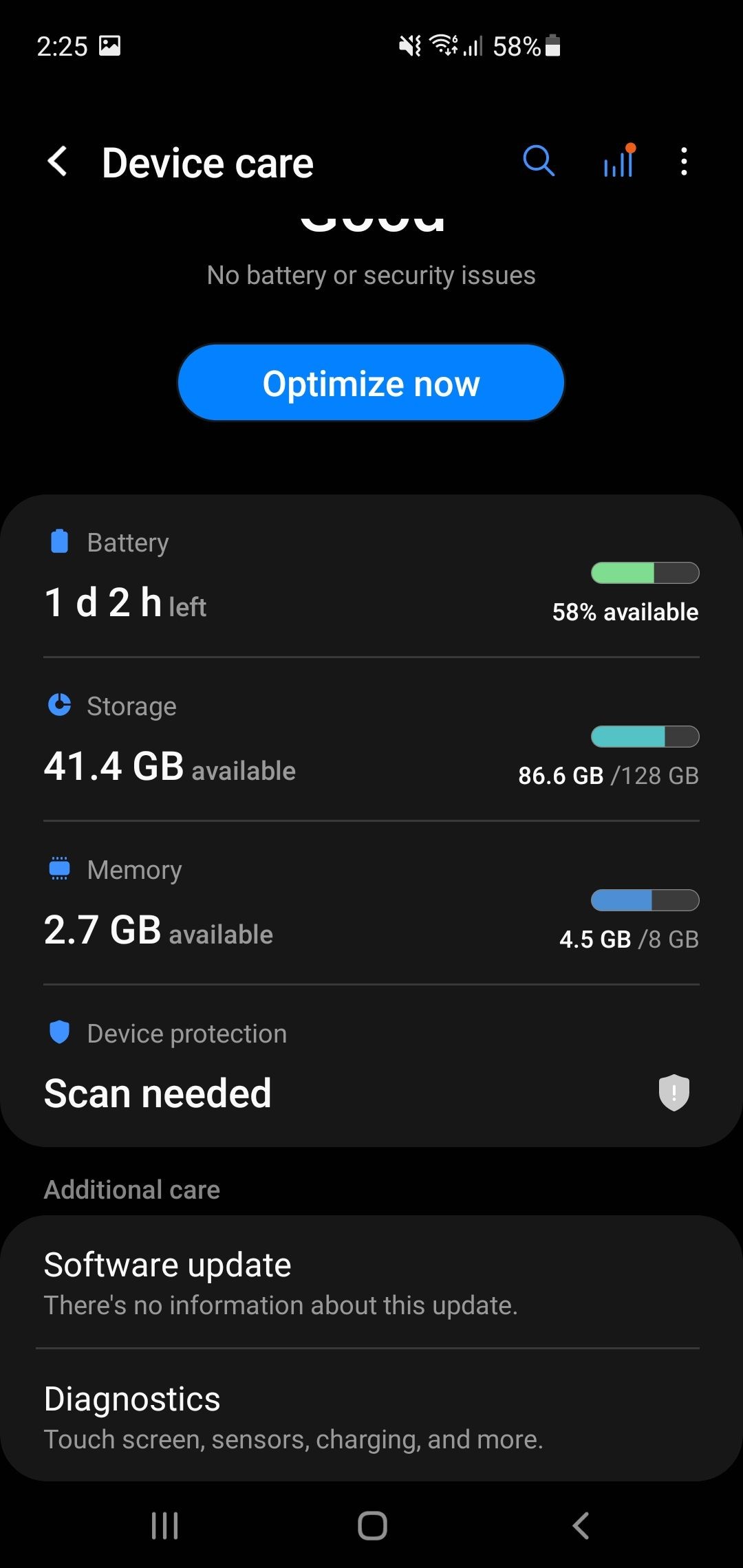 Nhấn vào Chẩn đoán trên điện thoại Samsung