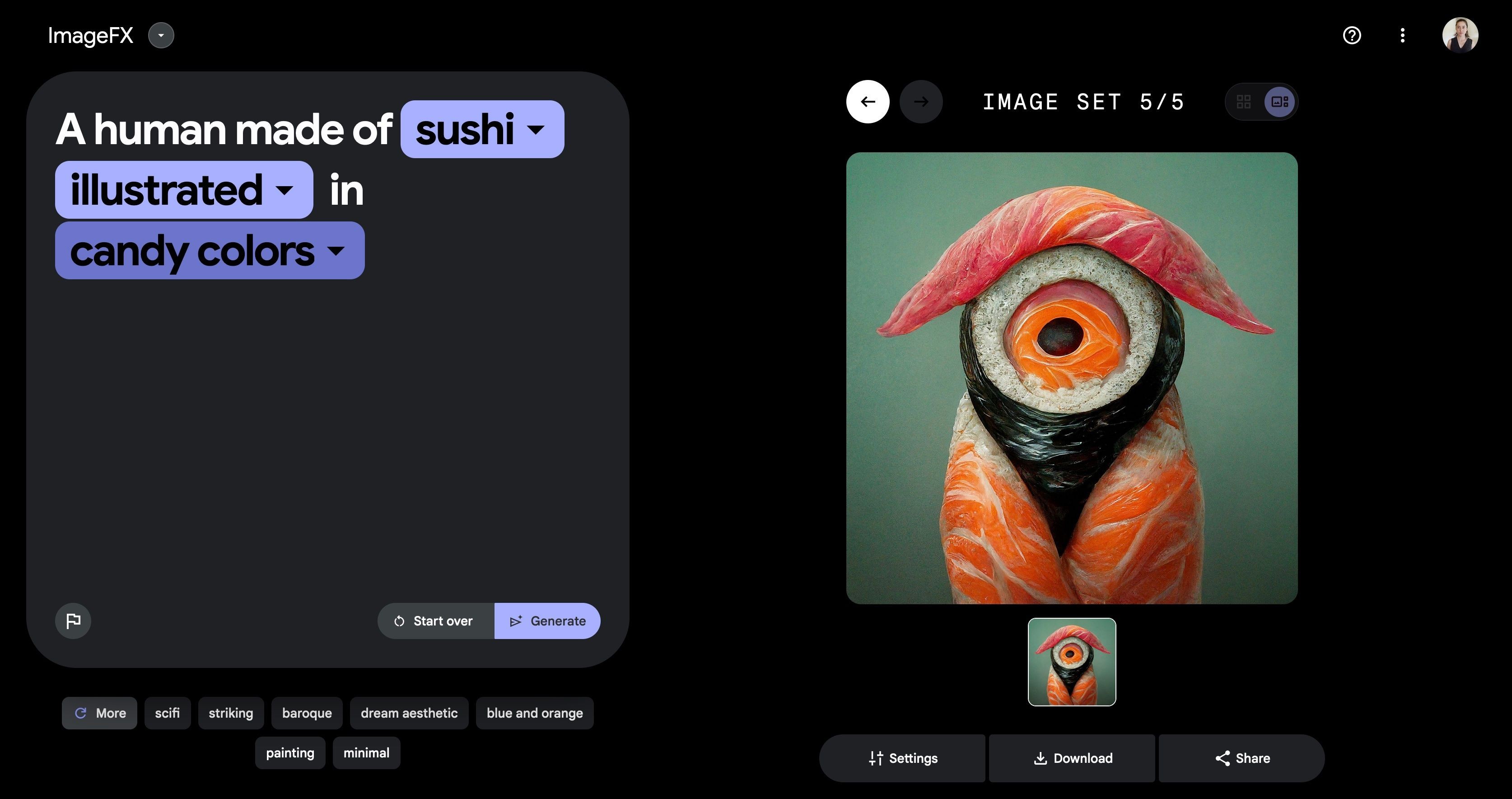 Nhân vật sushi minh họa được tạo bằng ImageFX của Google
