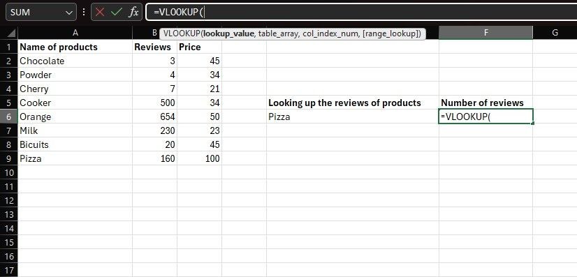Nhập hàm VLOOKUP trong Excel