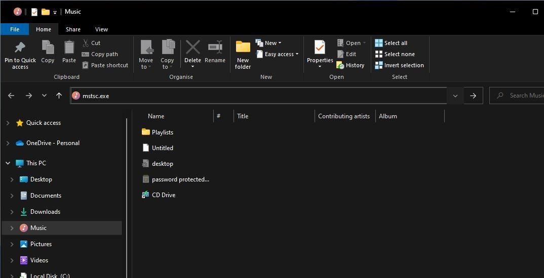 Nhập lệnh mstsc.exe trong File Explorer