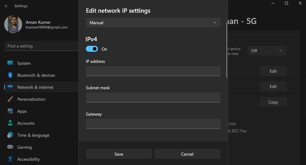 Nhập Subnet Mask Mới Trong Menu Cài Đặt