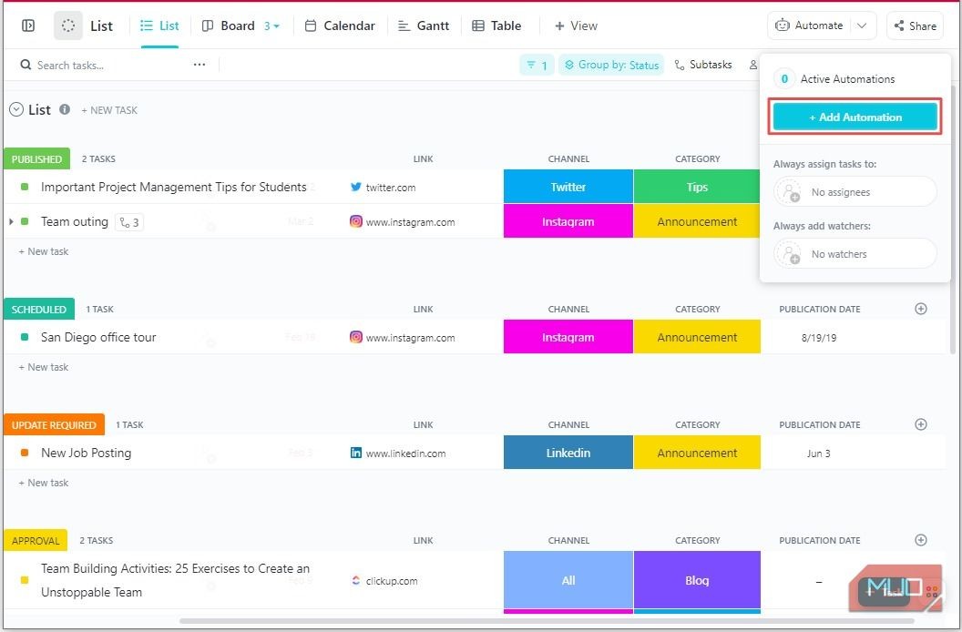 Nhấp vào Add Automation từ nút Automate