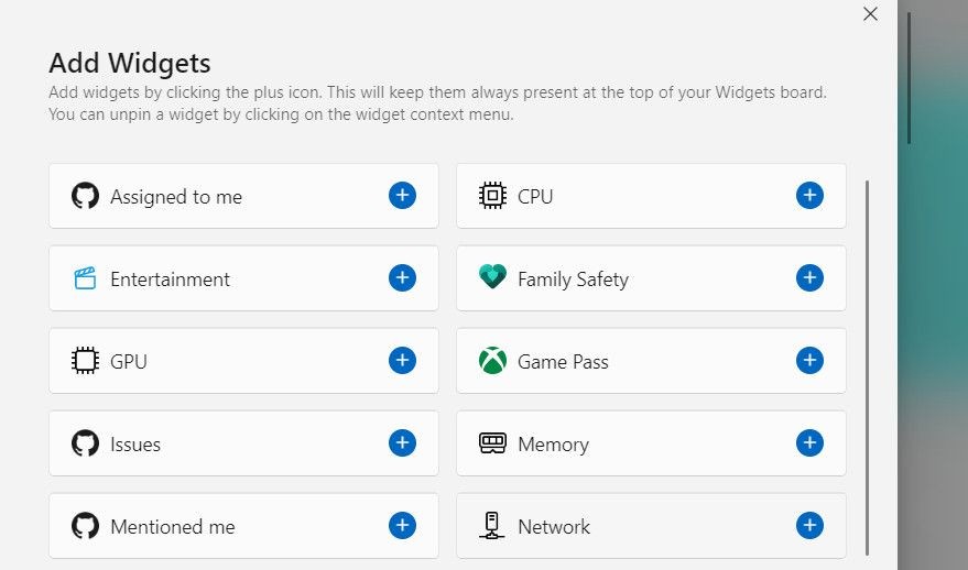 Nhấp vào biểu tượng cộng cho widget