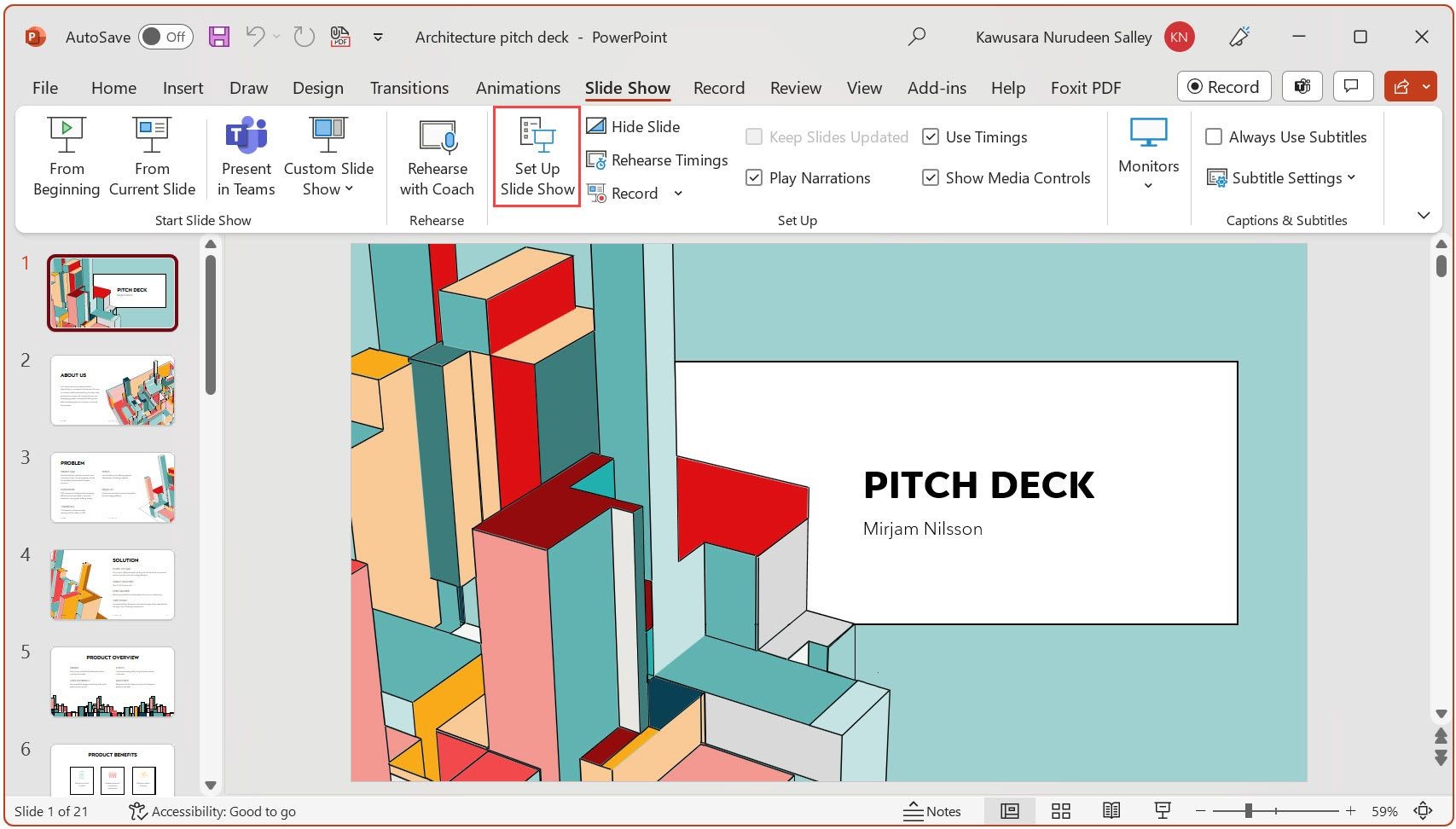 Nhấp vào Thiết lập trình chiếu trong PowerPoint