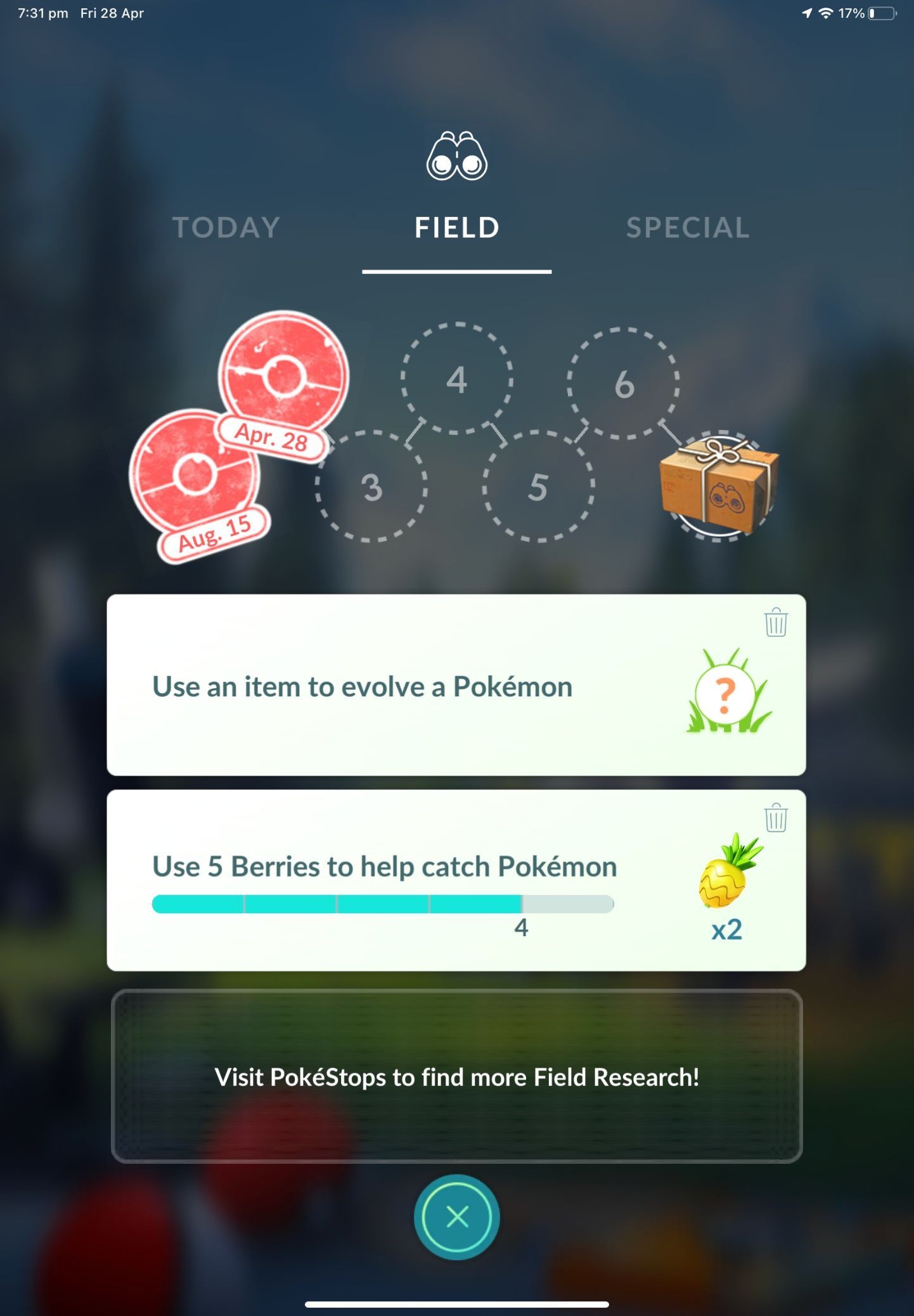 Nhiệm vụ Field Research trong cửa hàng Pokémon GO
