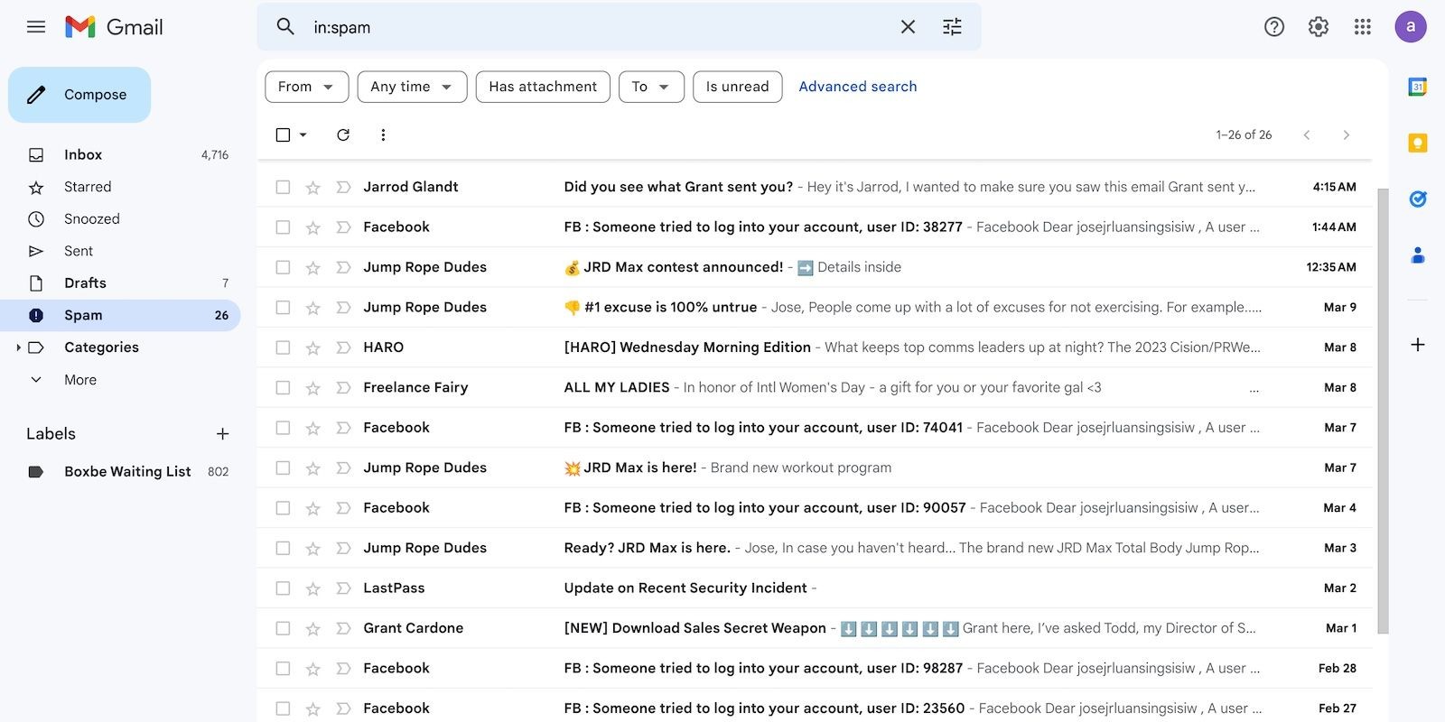 Nhiều tin nhắn trong thư mục Spam của Gmail