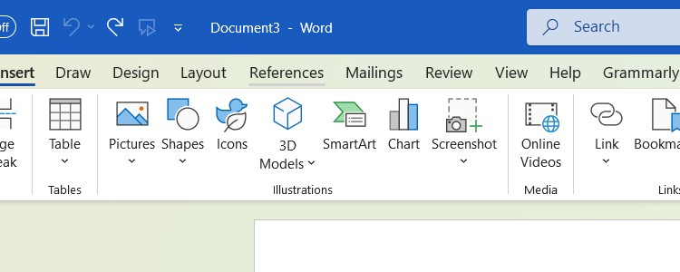 Nhóm Illustrations trong tab Insert trong Microsoft Word trên Windows.