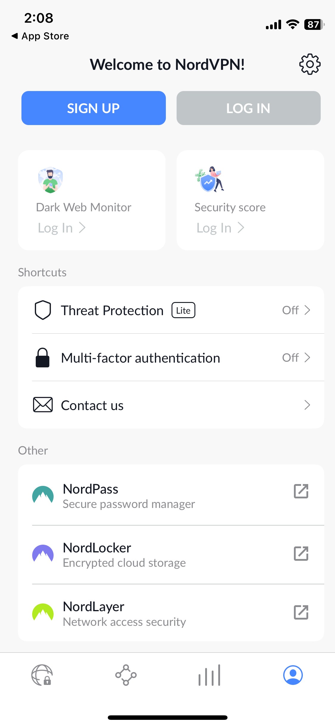 NordVPN màn hình tài khoản
