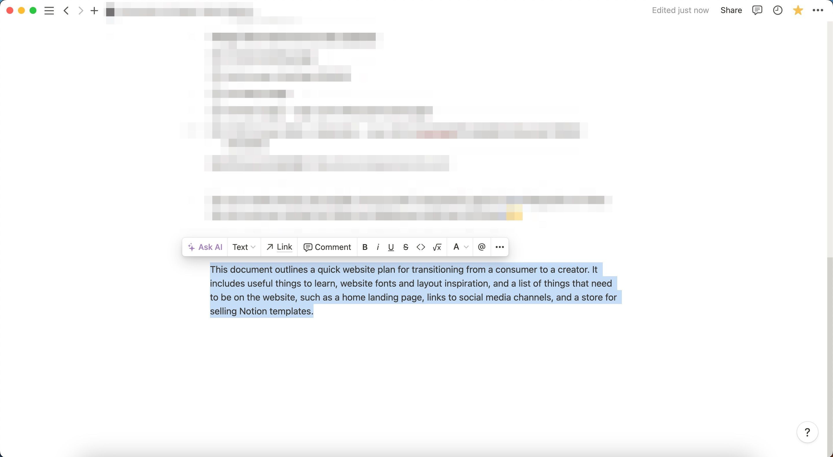 Notion AI Page Summary Screenshot