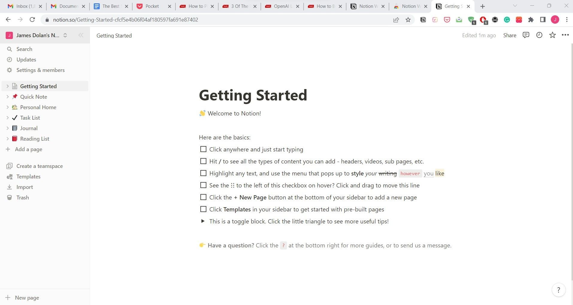 Notion app screenshot