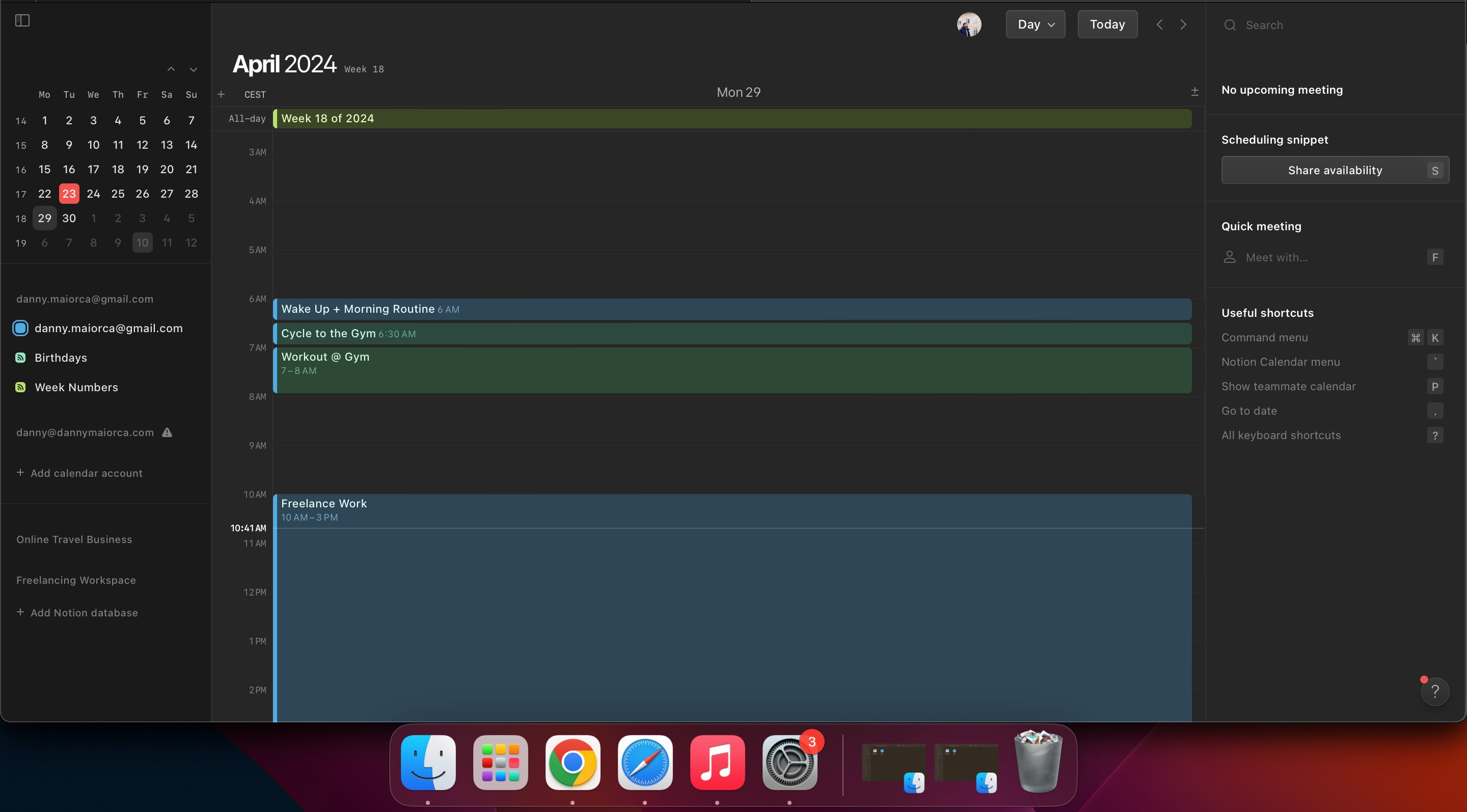 Notion Calendar trong chế độ tối trên máy tính