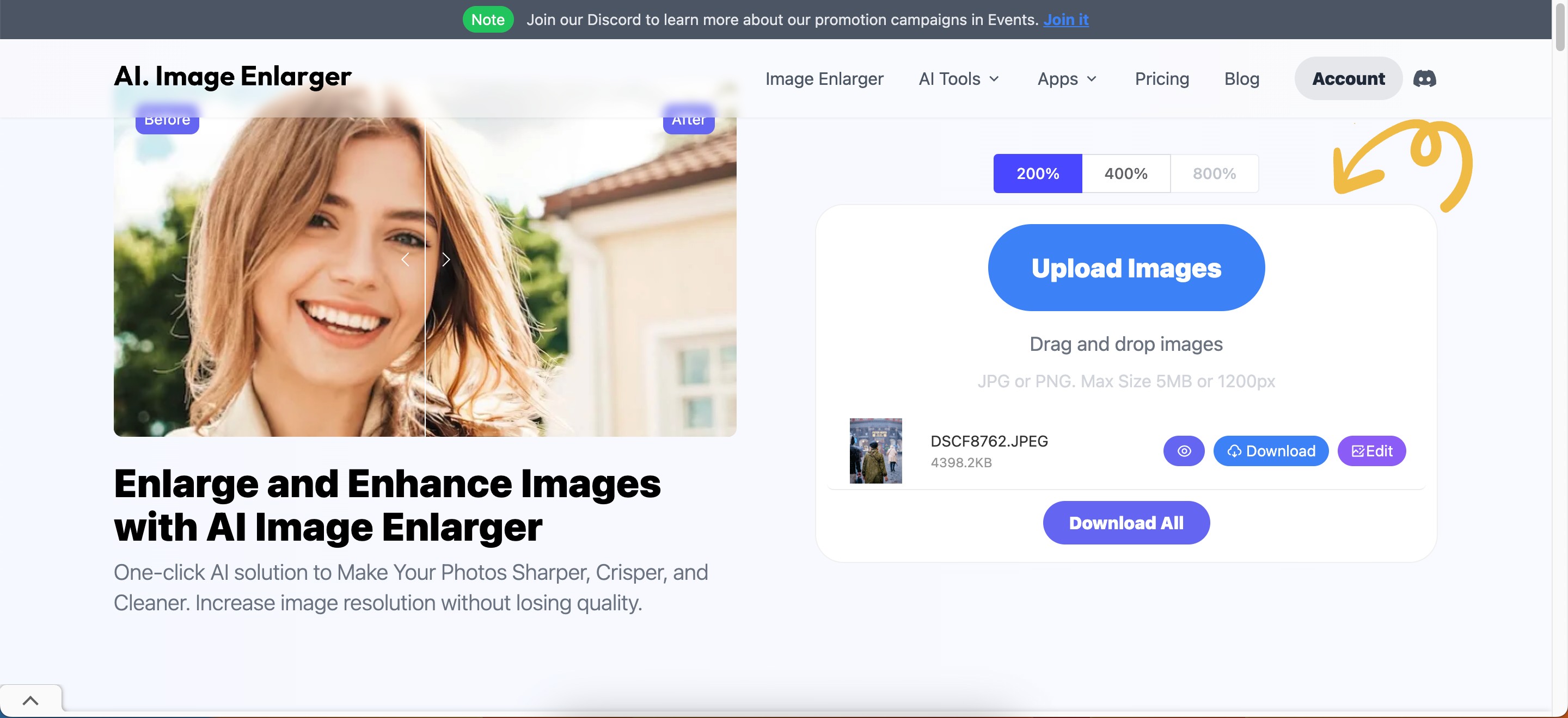 Nút Download All trên trang web AI Image Enlarger