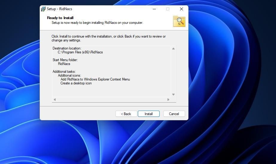 Nút Install của RidNacs