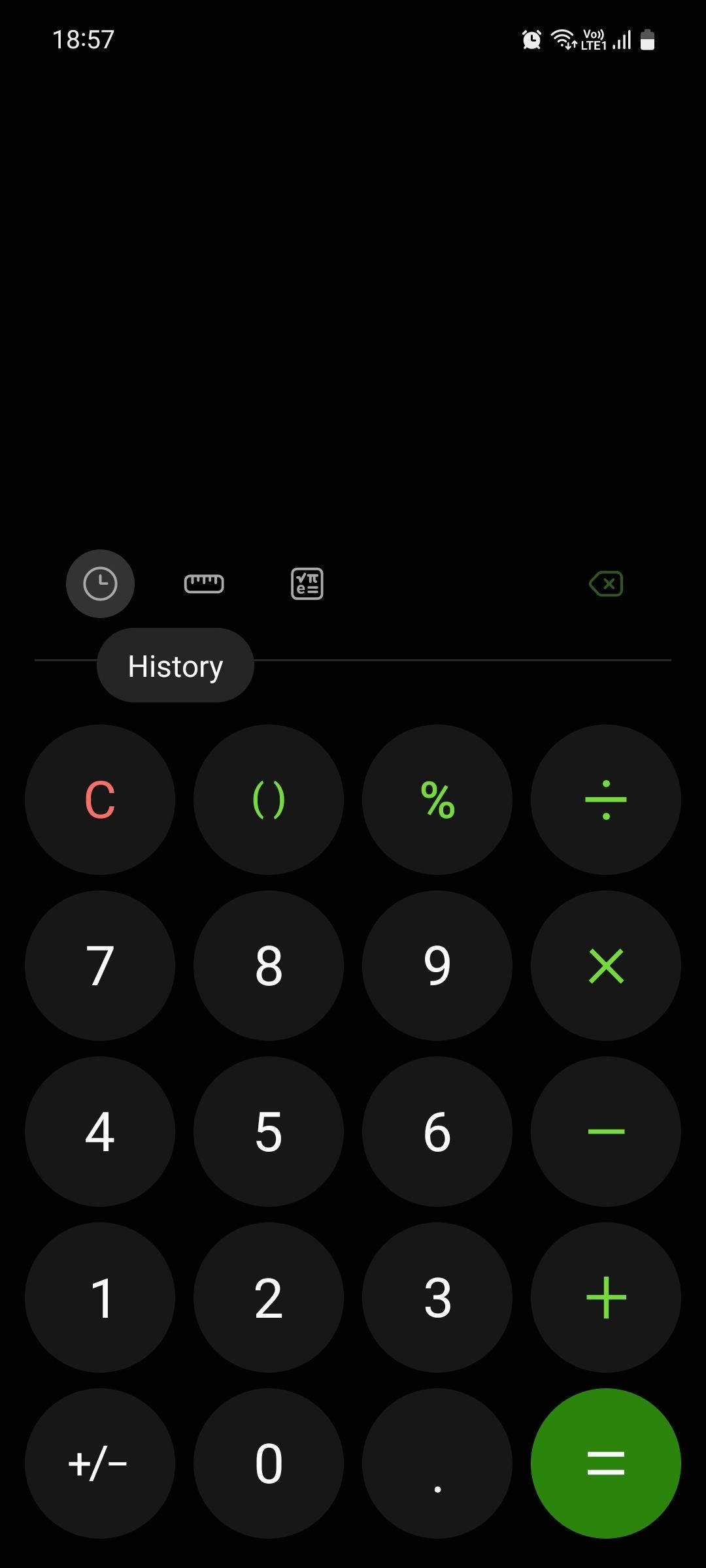 Nút Lịch sử trong ứng dụng Máy Tính Samsung