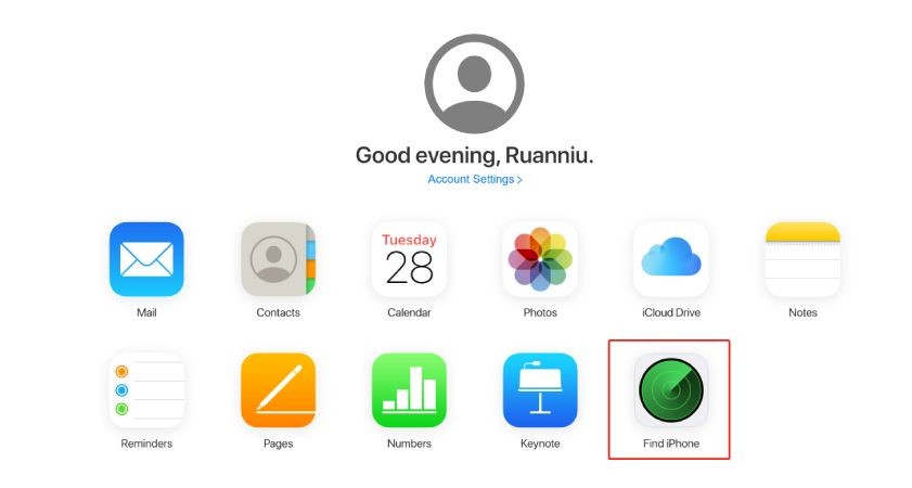 Nút Tìm iPhone Trên Trang Web iCloud