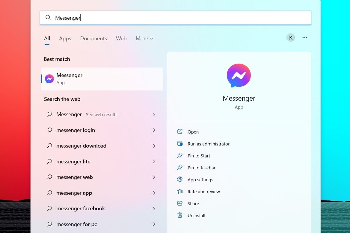 Nút Uninstall trong Start Menu