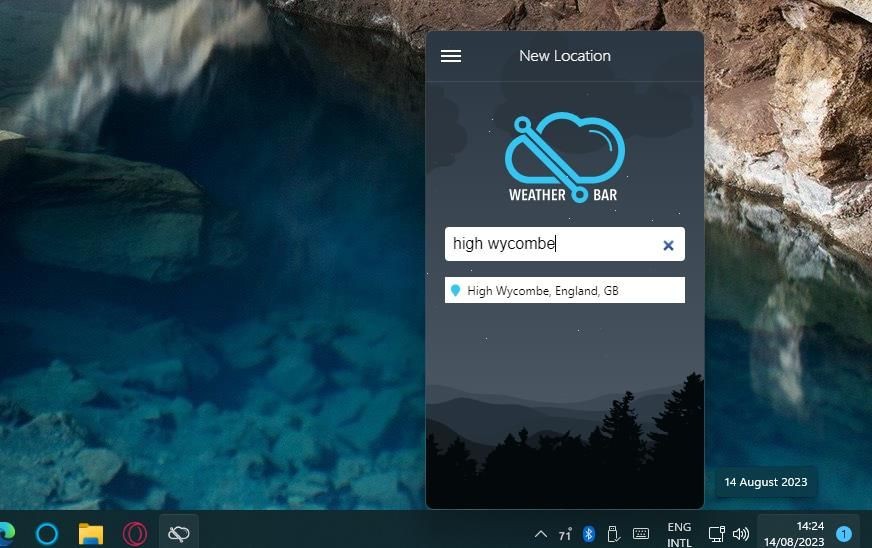 Ô tìm kiếm địa điểm trong Weather Bar