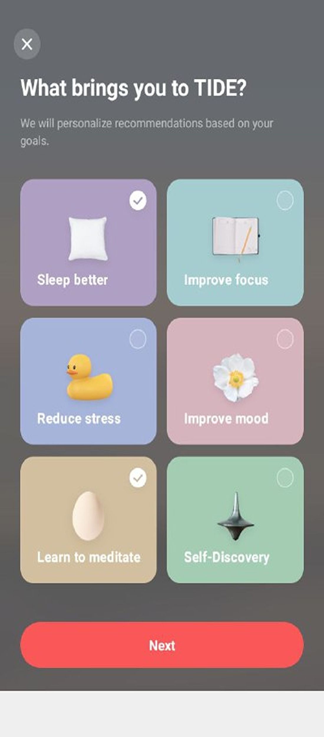 Onboarding in the Tide meditation app