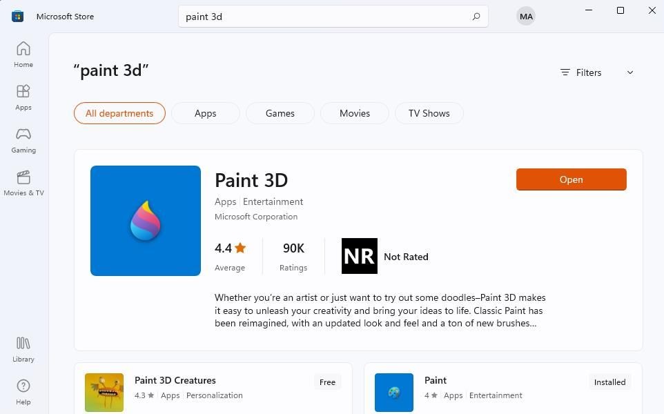 Paint 3D trong Microsoft Store