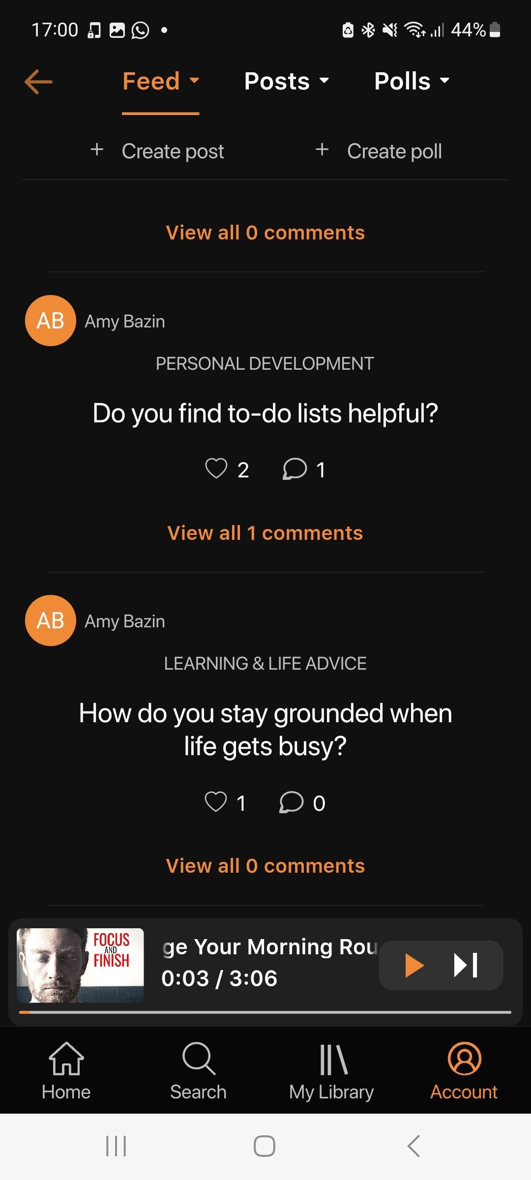 Phần cộng đồng của ứng dụng Mindset