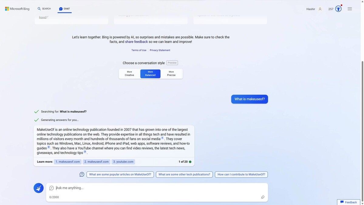 Phản hồi của Bing Chat