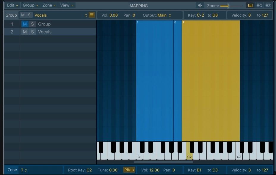 Phần Mapping trong Sampler của Logic Pro