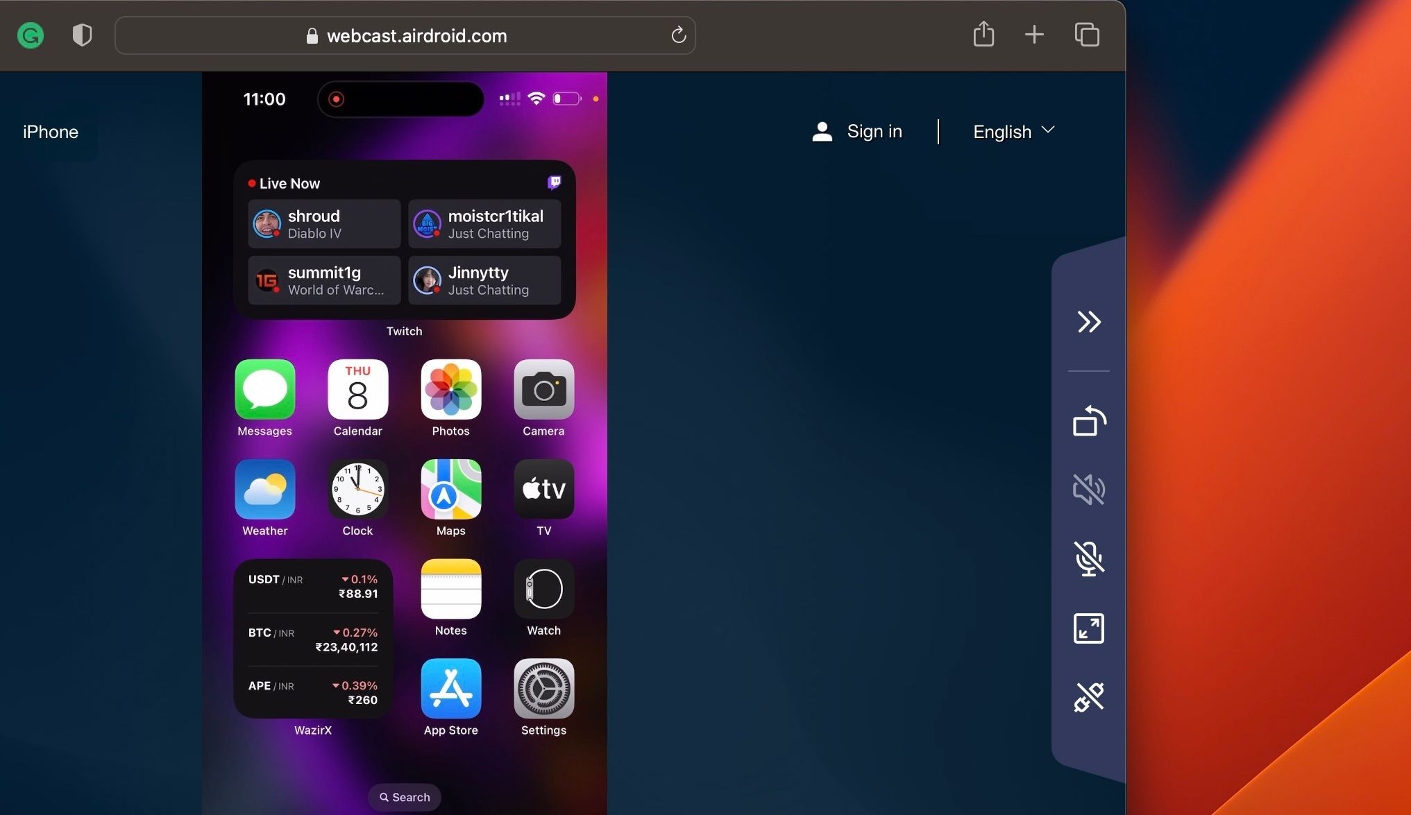 Phát sóng web AirDroid trên Safari