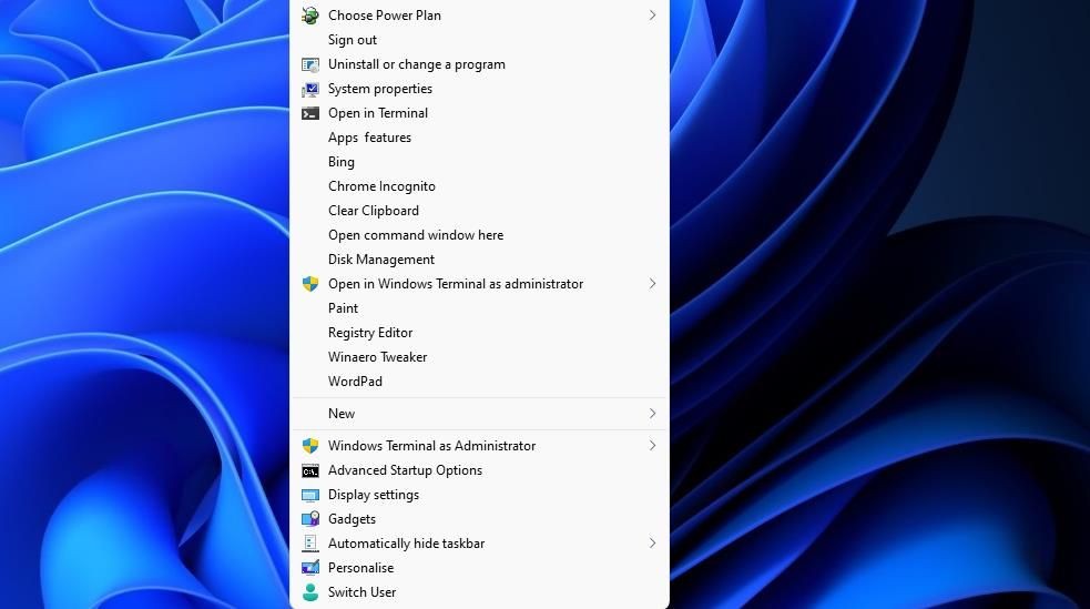 Phím tắt WordPad trong menu ngữ cảnh