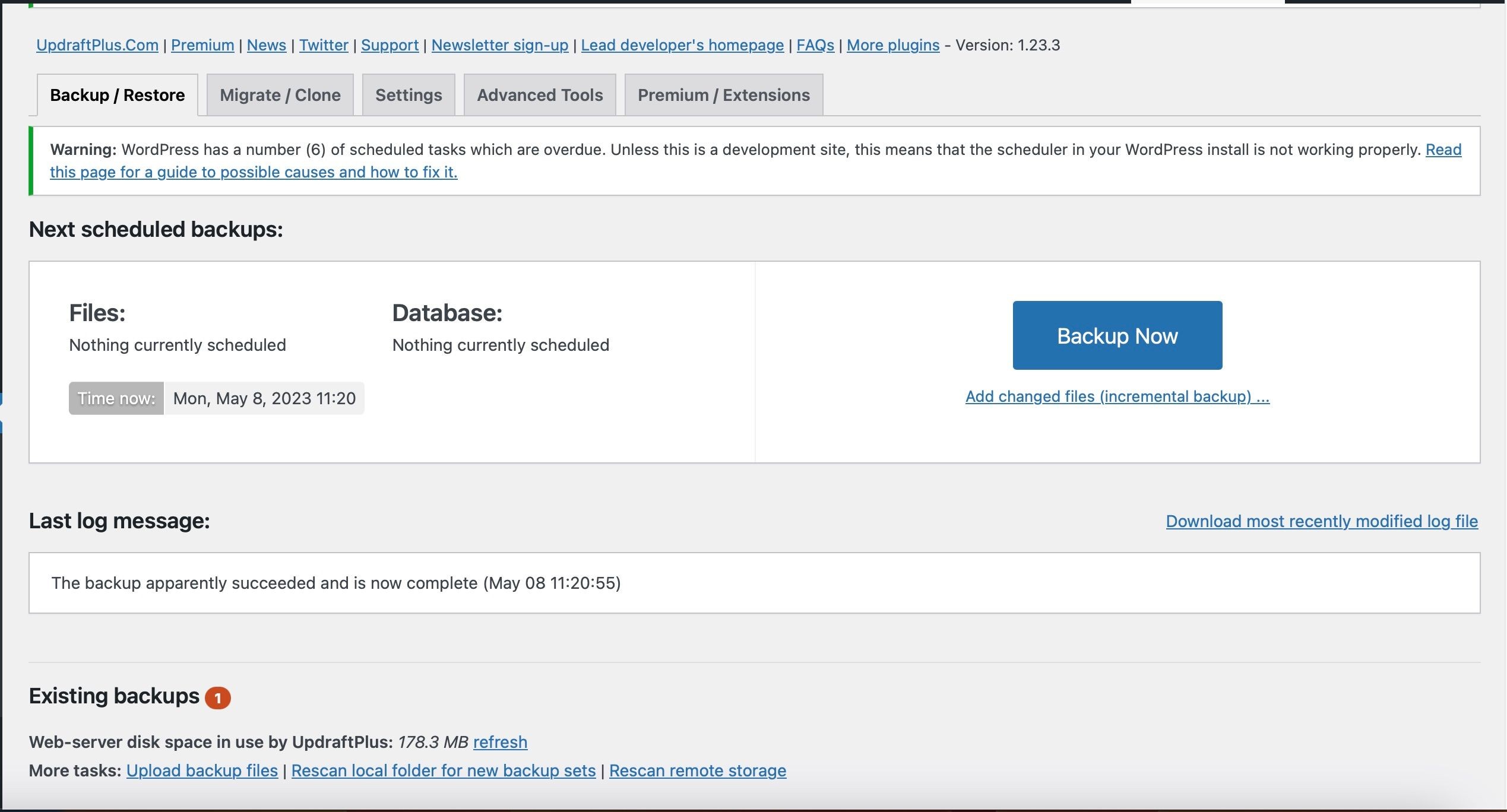 Plugin UpdraftPlus trên WordPress