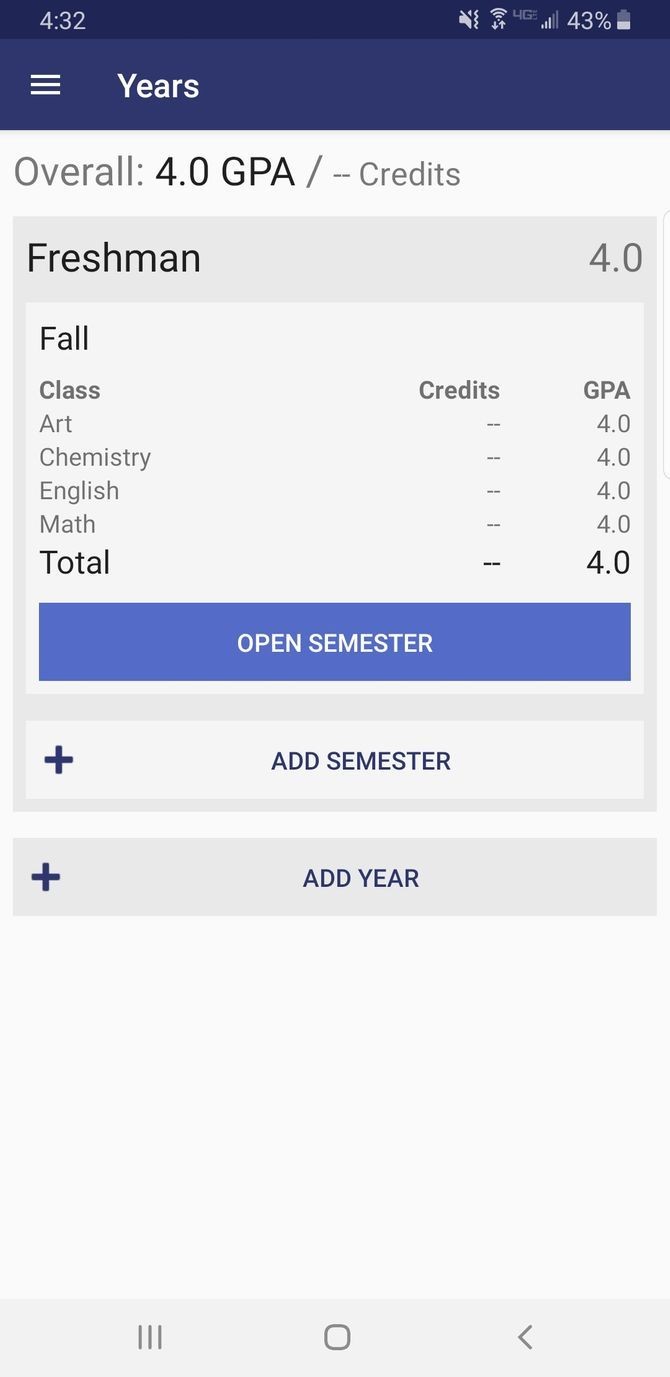 Power Planner Study App GPA Calculator