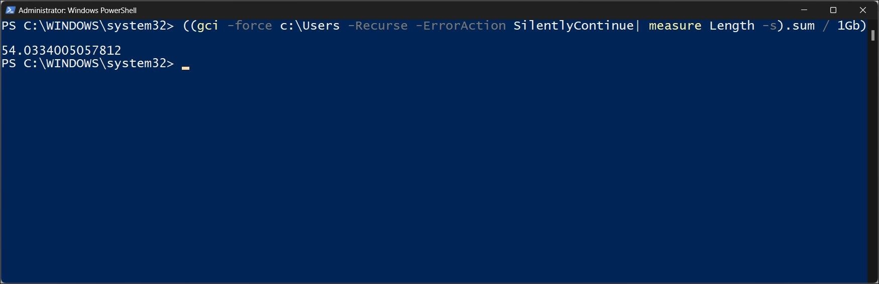 powershell cmdlet để xem kích thước thư mục con