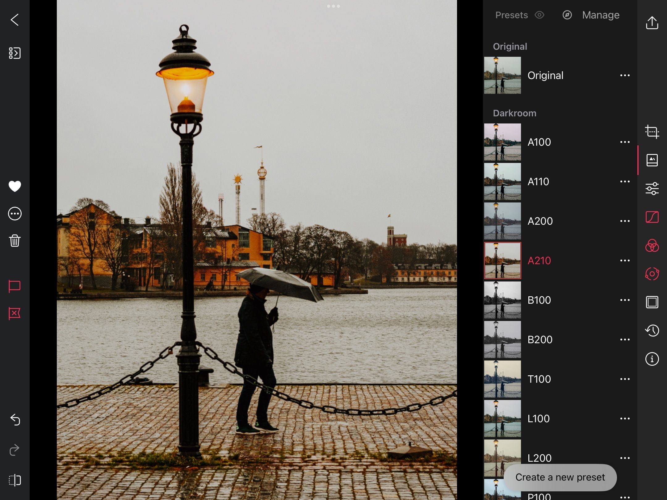 Preset của ứng dụng Darkroom trong ứng dụng