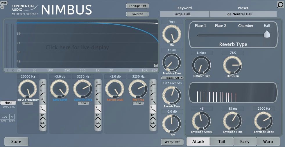 Preset Hội trường lớn trong plugin Nimbus reverb