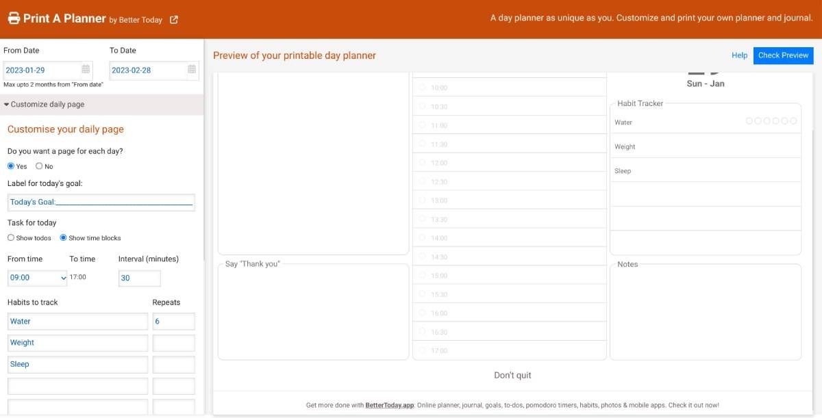 Print a Planner là ứng dụng web miễn phí để tạo lập kế hoạch ngày, tuần hoặc tháng có thể in được và tùy chỉnh
