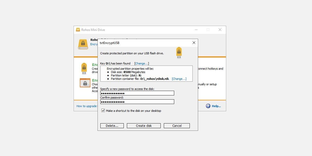 Quá trình mã hóa ổ USB với Rohos Mini Drive