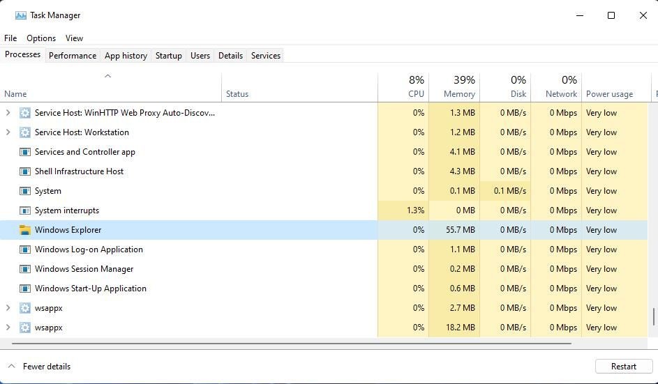 Quá trình Windows Explorer trong Task Manager