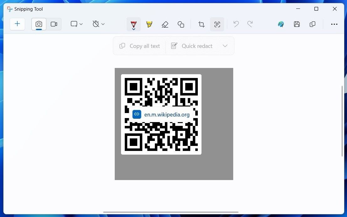 Quét mã QR trong ứng dụng Snipping Tool trên Windows 11
