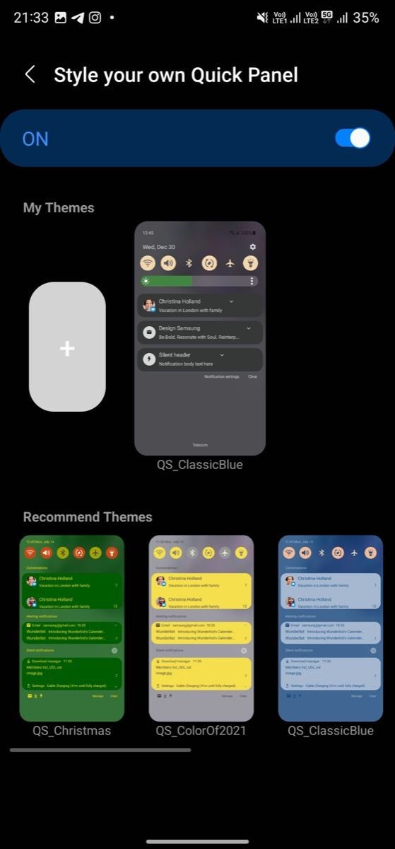 Quick Settings panel customizer
