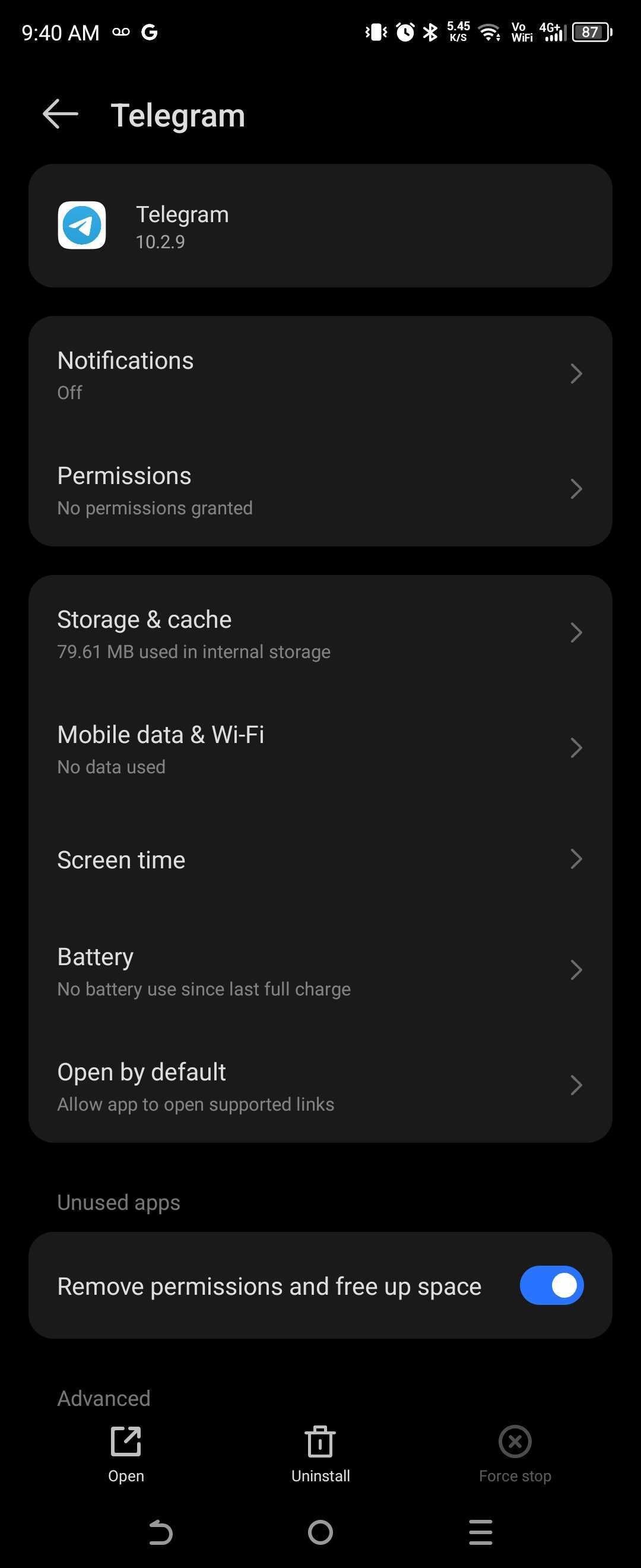Quyền ứng dụng Telegram trên Android