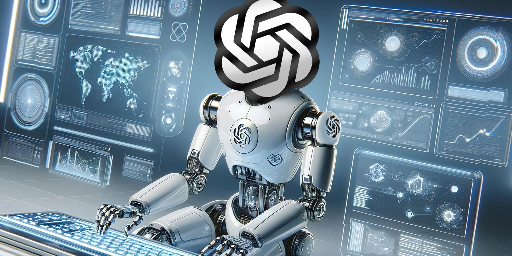 Robot ChatGPT sử dụng máy tính với giao diện khác nhau ở phía sau