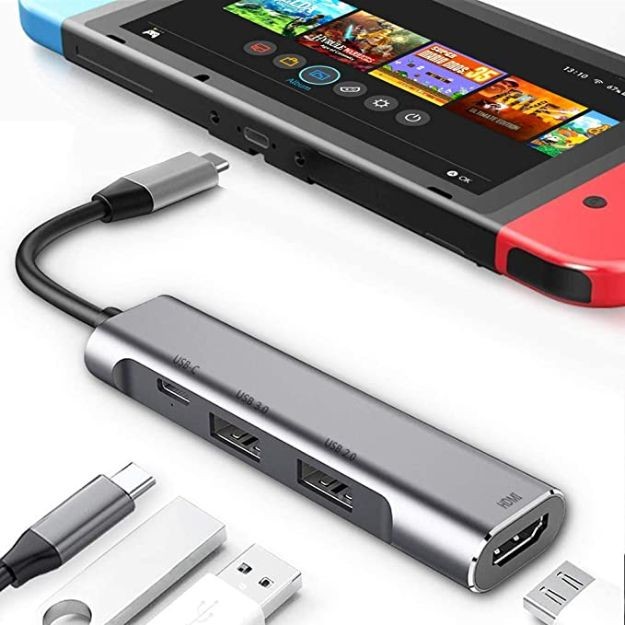 RREAKA Upgraded USB Type C to HDMI Digital AV Multiport Hub dưới Nintendo Switch