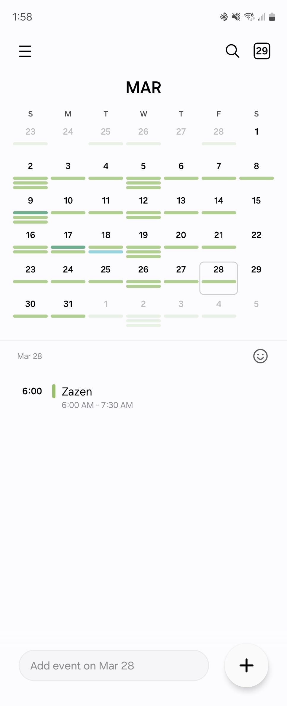 Samsung Calendar với trường nhập liệu ở cuối