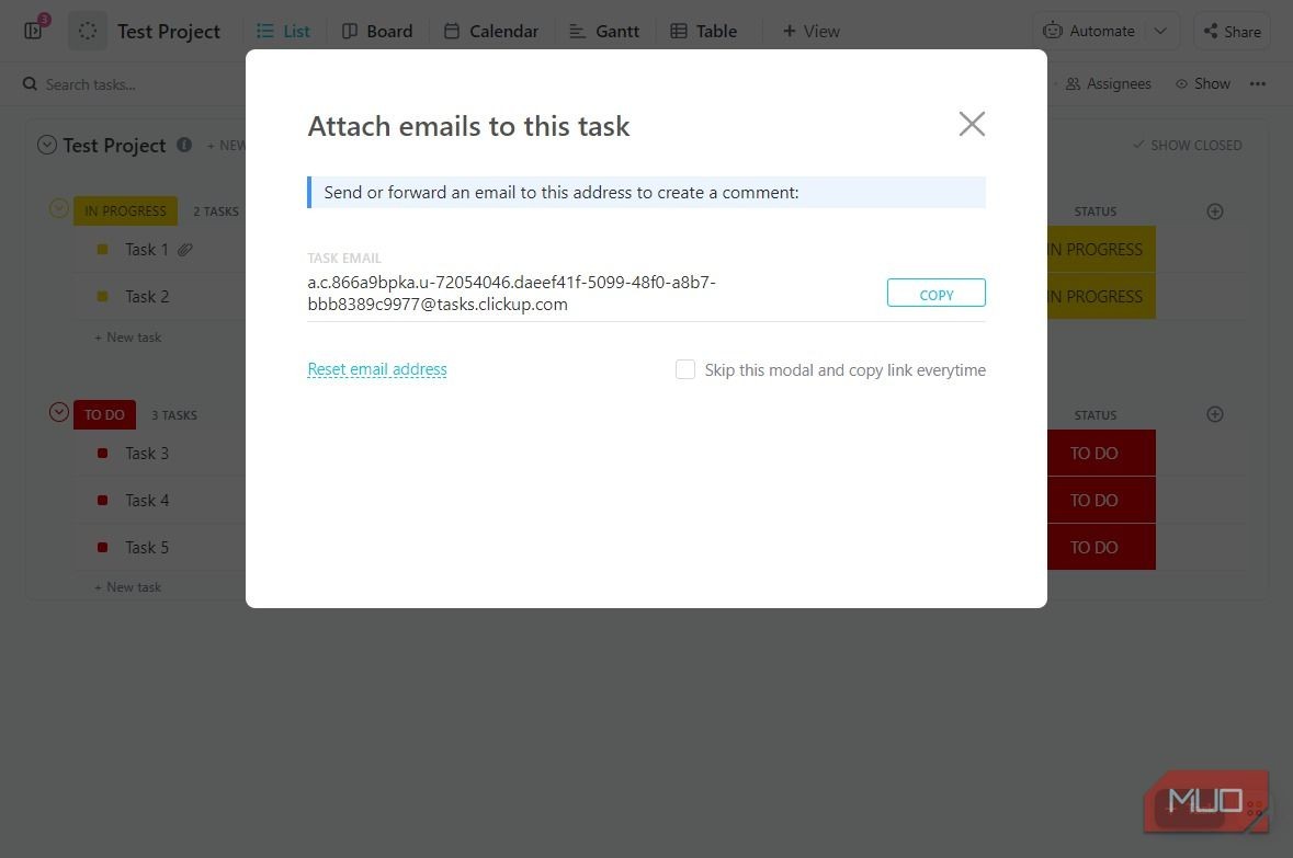 Sao chép địa chỉ email nhiệm vụ