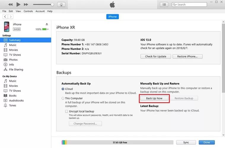 Sao lưu iPhone bằng iTunes