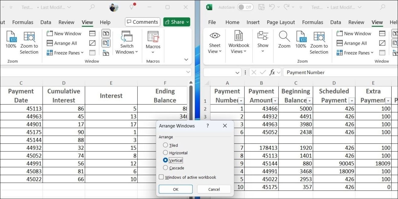 Sắp xếp cửa sổ Excel theo chiều dọc